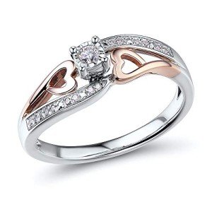 Rose Gold & Silver Diamond Promise Ring, Size 6
