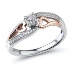 Rose Gold & Silver Diamond Promise Ring, Size 6