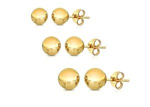 14K Solid Gold Ball Stud Earrings – 3 Pairs