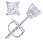 14K White Gold Diamond Accent Princess Earrings