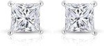 14K White Gold Diamond Accent Princess Earrings