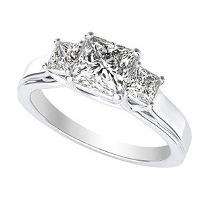 Three Stone Princess Engagement Ring in White Gold