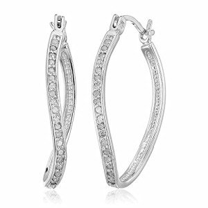 Diamond Hoop Earrings in Sterling Silver - 1 Inch