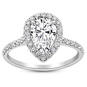 Half Carat Pear Cut Halo Diamond Engagement Ring