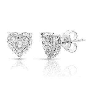 Heart-Shaped Diamond Stud Earrings in Sterling Silver