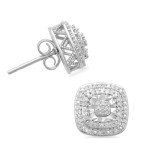 Cushion Stud Earrings with Natural Diamonds in Silver