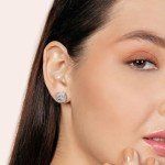 Cushion Stud Earrings with Natural Diamonds in Silver