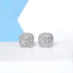 Cushion Stud Earrings with Natural Diamonds in Silver