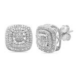 Cushion Stud Earrings with Natural Diamonds in Silver