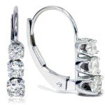 Half Carat Three Stone Diamond Earrings in White Gold