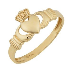 14k Yellow Gold High Polish Claddagh Ring Size 8