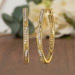 Twisted Oval Diamond Hoop Earrings in Yellow Gold
