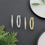 Twisted Oval Diamond Hoop Earrings in Yellow Gold