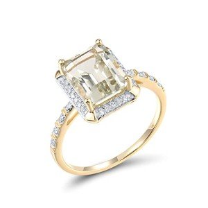 10K Yellow Gold Rectangle Prasiolite Diamond Ring