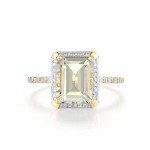 10K Yellow Gold Rectangle Prasiolite Diamond Ring