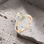 10K Yellow Gold Rectangle Prasiolite Diamond Ring