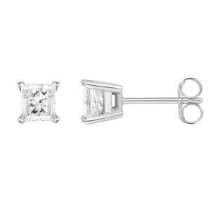 Princess Cut Diamond Stud Earrings in Sterling Silver