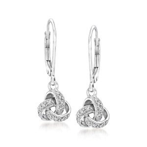 Sterling Silver Love Knot Drop Earrings with Diamonds