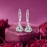Sterling Silver Love Knot Drop Earrings with Diamonds