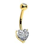 14K Gold Heart CZ Belly Button Ring
