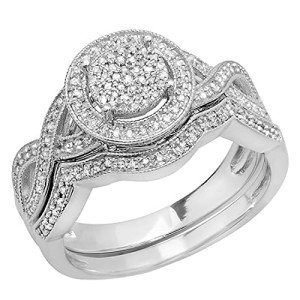Twisted Swirl White Diamond Engagement Ring Set