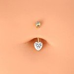 14K Gold Heart CZ Belly Button Ring