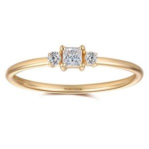 14K Yellow Gold Moissanite Three-Stone Engagement Ring