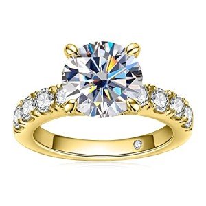 Elegant Moissanite Engagement Ring in Yellow Silver