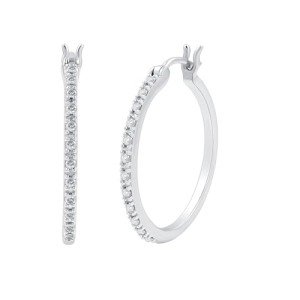 Sterling Silver Diamond Click Top Hoop Earrings