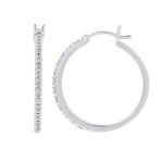 Sterling Silver Diamond Click Top Hoop Earrings