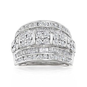 Sparkling Multi-Row Baguette & Round Diamond Ring