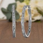 Twisted Oval Diamond Hoop Earrings in Silver