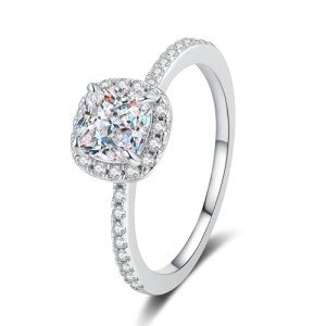Square Diamond Engagement Ring in 14K White Gold