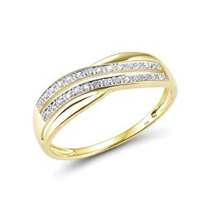 10K Yellow Gold Diamond Cross Twisted Ring for Women