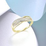 10K Yellow Gold Diamond Cross Twisted Ring for Women