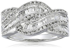 10K White Gold Diamond Twist Band Ring, Size 9