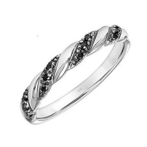 10K White Gold Black Diamond Twist Promise Ring