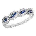 Blue Sapphire & Diamond Swirl Stackable Ring 10K