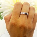Blue Sapphire & Diamond Swirl Stackable Ring 10K