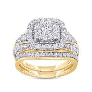 Moissanite Double Halo Bridal Set in Yellow Gold