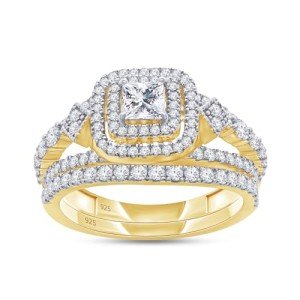 Lab Created Moissanite & Diamond Halo Ring Set