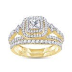 Lab Created Moissanite & Diamond Halo Ring Set
