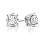 Diamond Halo Stud Earrings in Rhodium-Plated Silver