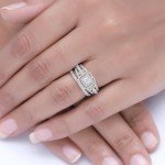 Lab Created Moissanite & Diamond Halo Ring Set