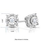 Diamond Halo Stud Earrings in Rhodium-Plated Silver