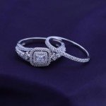 Lab Created Moissanite & Diamond Halo Ring Set