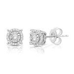 Diamond Halo Stud Earrings in Rhodium-Plated Silver