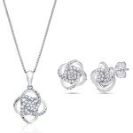 Diamond Love Knot Stud Earrings & Pendant Necklace Set