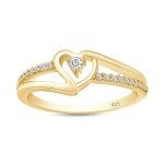 Heart-Shaped Diamond Bypass Promise Ring in Gold