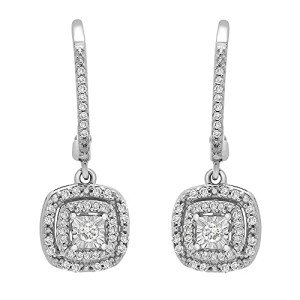 Elegant Square Silver Dangle Earrings with Diamonds